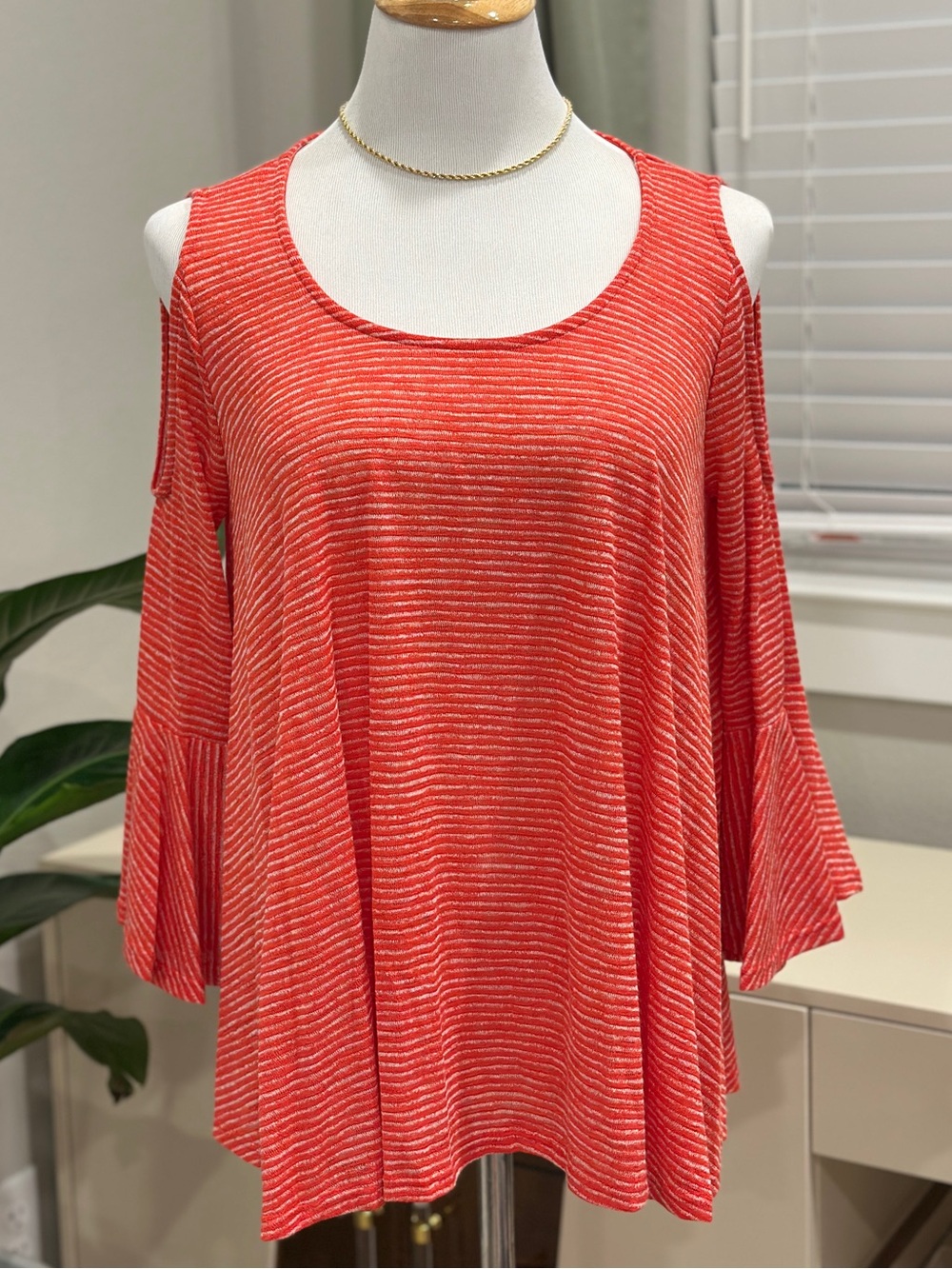 Nally & Millie Coral-Red Striped Knit Top